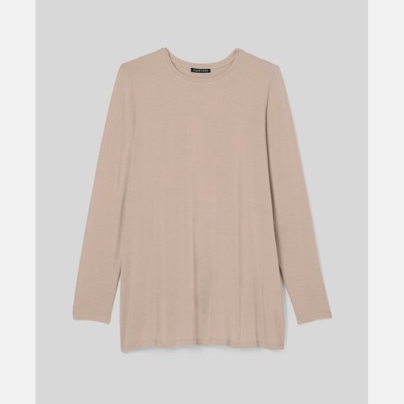 Eileen Fisher Dark Powder Fine Jersey Crew Neck Long Length Top - Picture 6 of 6